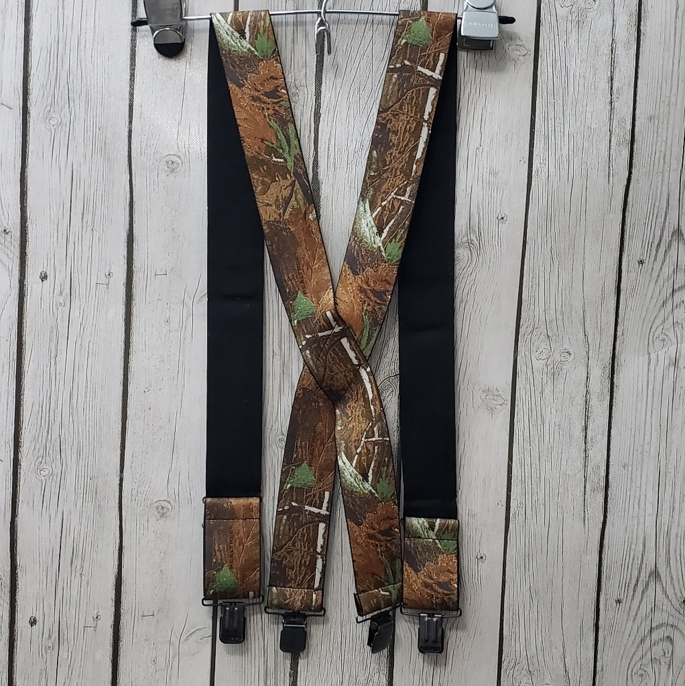 Vintage Realtree Camo Camouflage Adjustable Suspenders 2" Elastic Clip-On